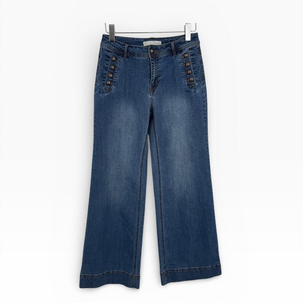 Cato classic jeans women's 6 wide leg sailor mid rise blue denim